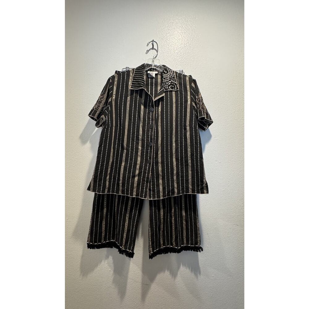 Vintage Usindo Size Medium Cropped Pants Top Set Tribal Fringe Global Boho Retro